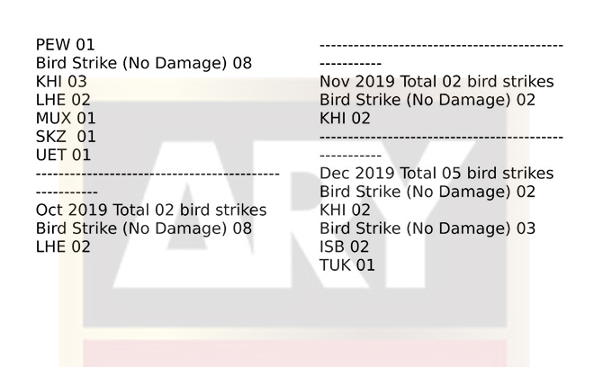 Over 65 cases of bird strike reported in 2019