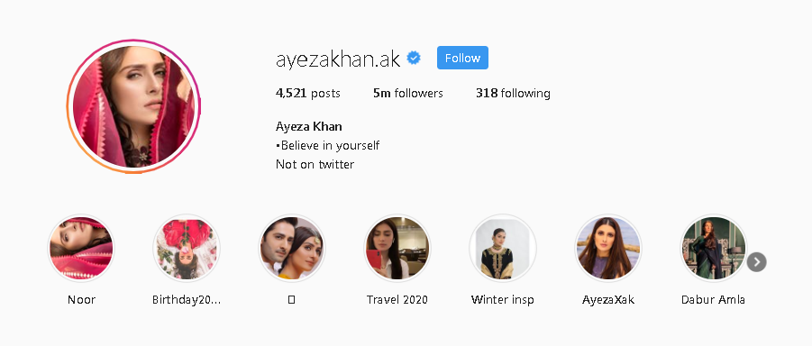 Ayeza Khan, Instagram