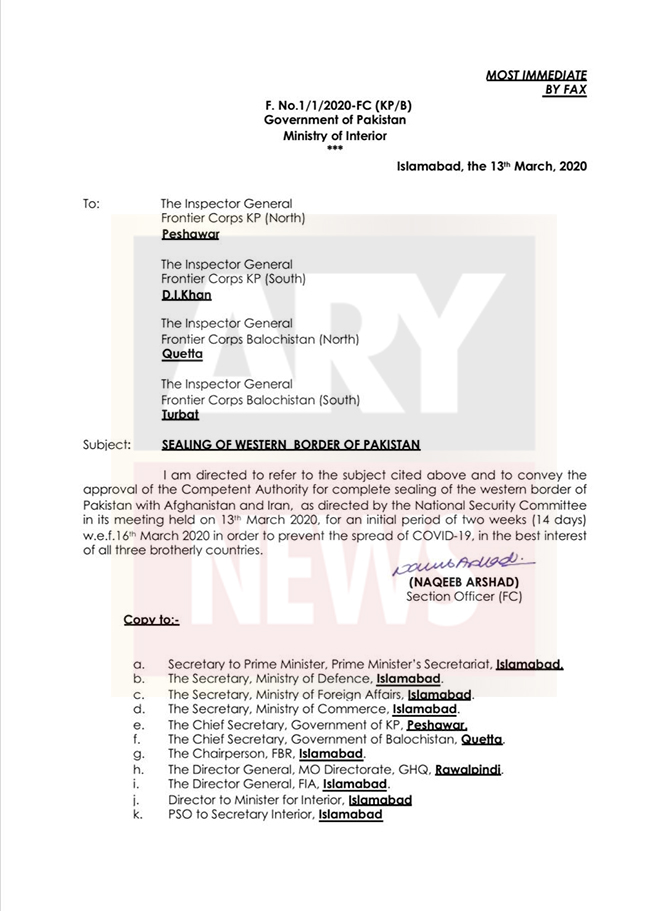 NSC decisions coronavirus Pakistan