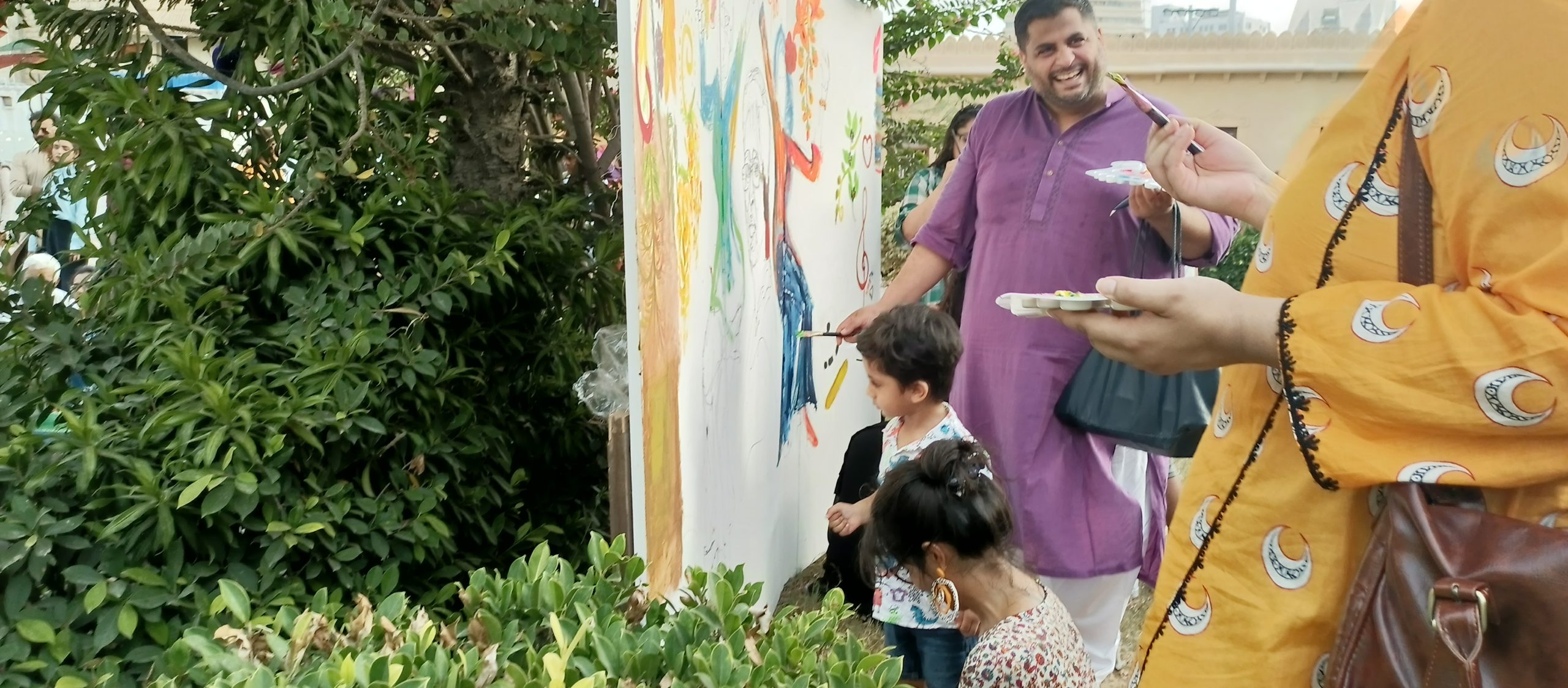 Audiences coloring Sabeen Mahmud sketch at NAPA